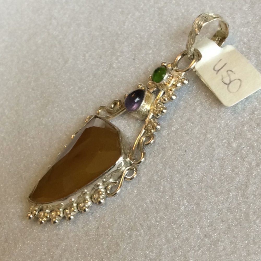 FINAL SALE PRICE Golden Chalcedony Gems & Silver Pendant - Picture 2 of 3